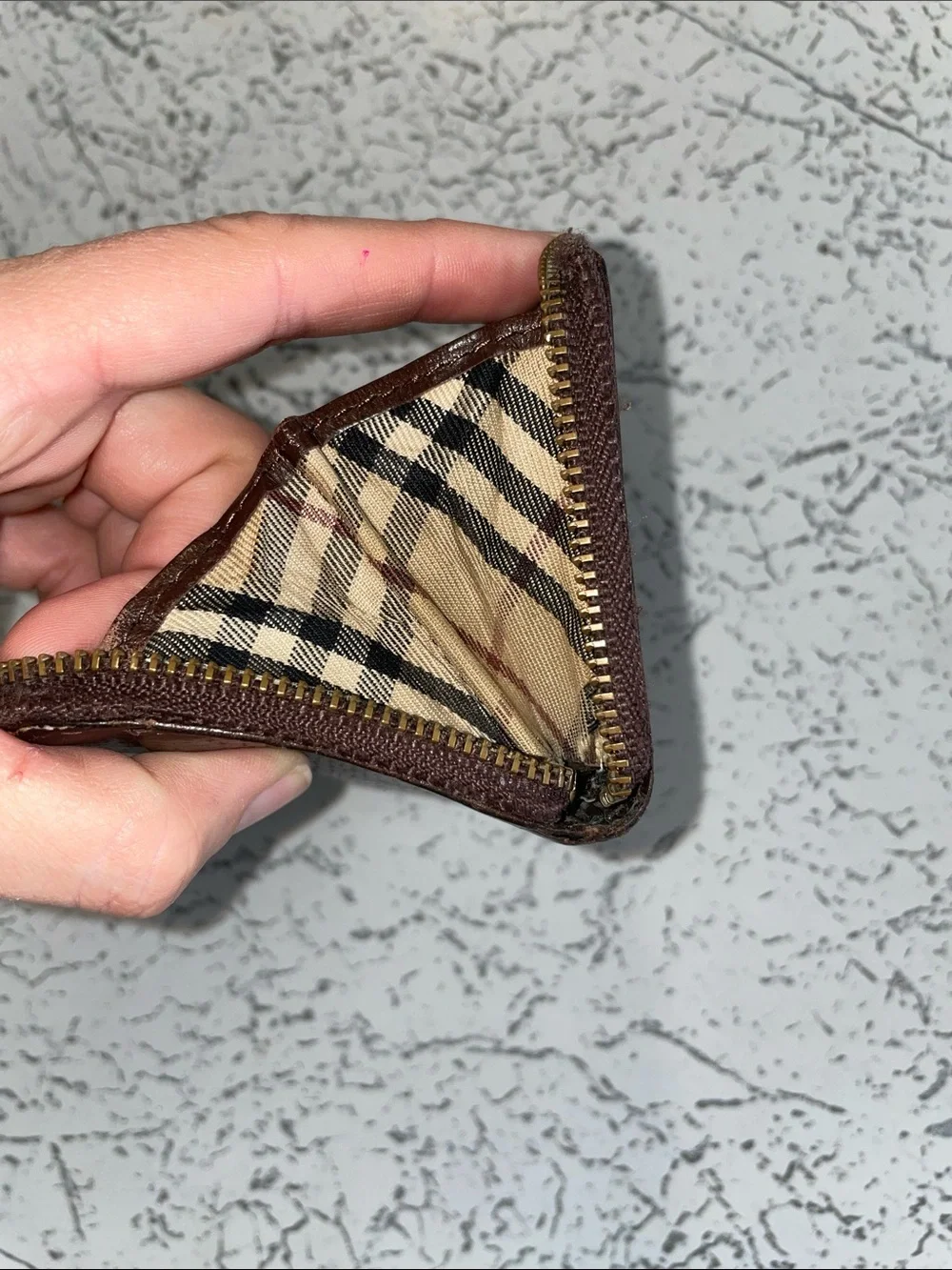 Burberry Dark Brown Textured Leather Zip-Around Wallet *Flawed*